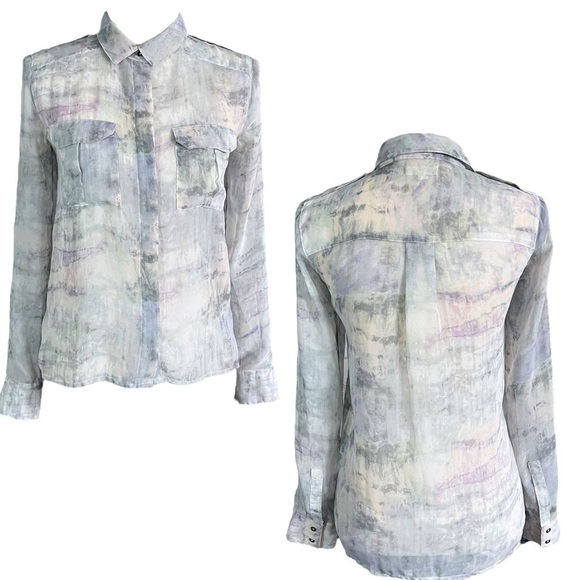 Silence + Noise Semi Sheer Muted Watercolor Button Down Blouse sz S - Picture 14 of 15